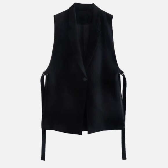 ZARA - Vest With Side Vents And Ties - Black - Size S - Picture 1 of 6